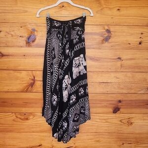 Bohemian Black & White Elephant Print Asymmetric Skirt Bangkok Pants Brand XS/S